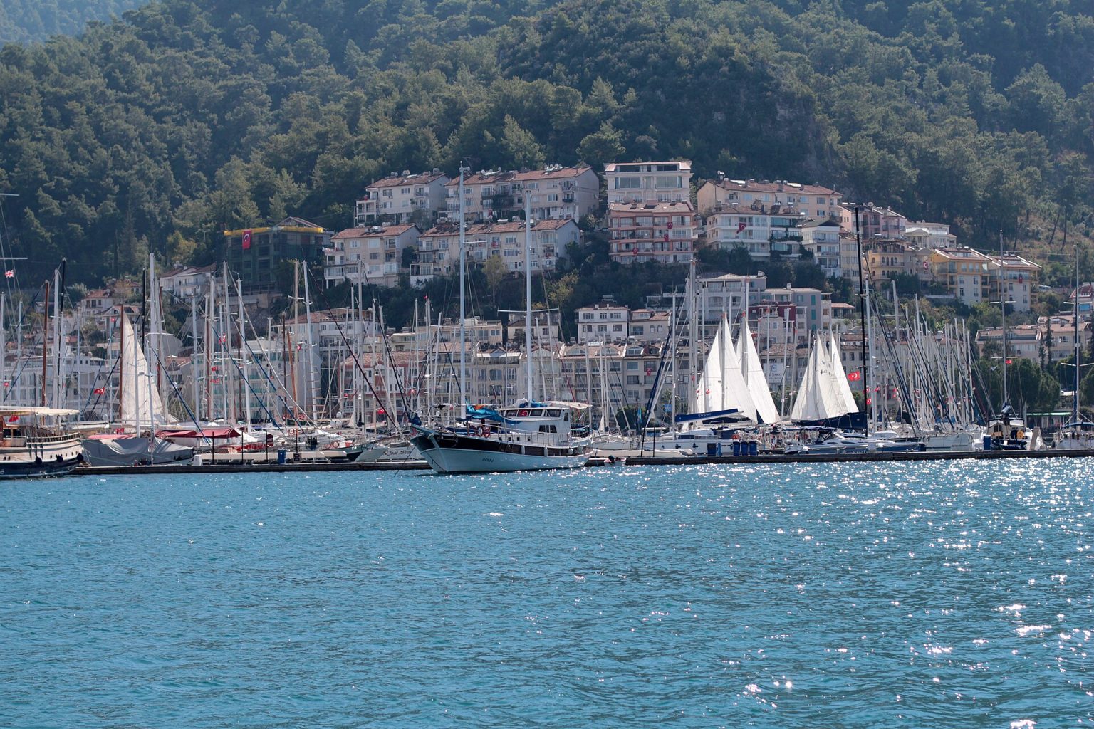 Hillside homes overlooking the marina and bay of Fethiye
