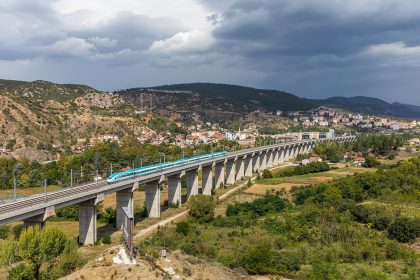 TCDD high-speed train crossing a viaduct