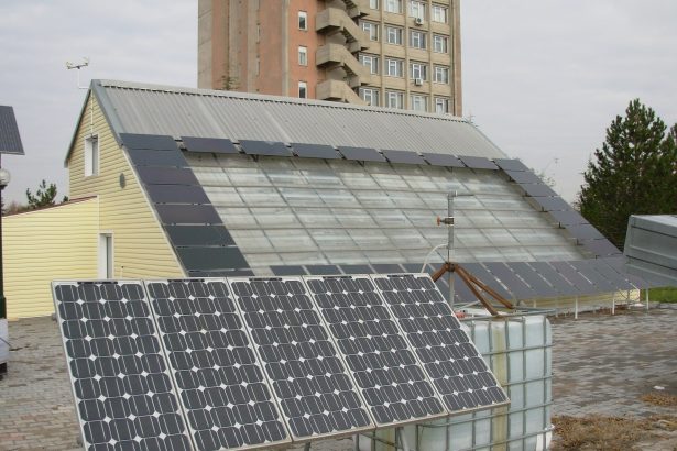 Solar panels beside an energy-efficient solar house at Hacettepe University, Ankara