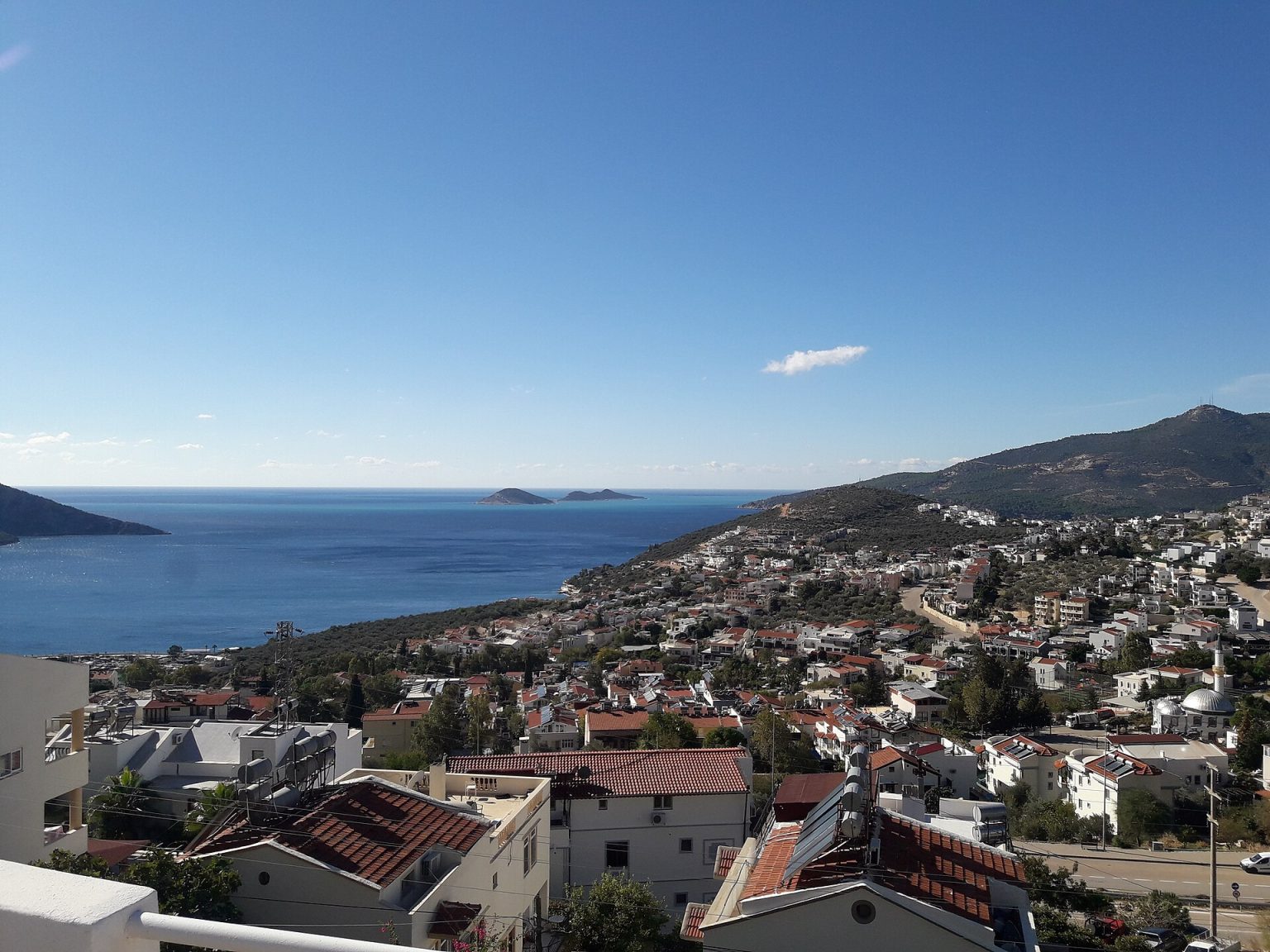 Holiday homes on the hillside above the sea in Kalkan, Antalya