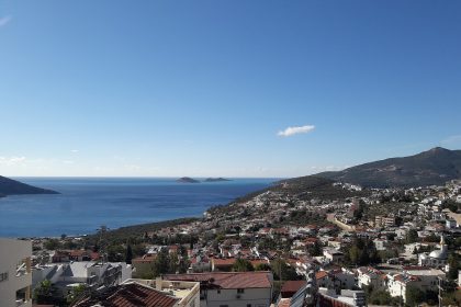 Holiday homes on the hillside above the sea in Kalkan, Antalya