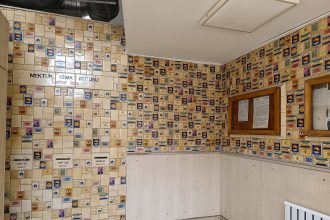 Interior of the Konak PTT post office in Izmir with rows of post office boxes