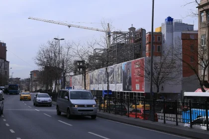 Construction site with cranes on Tarlabaşı Boulevard, Istanbul