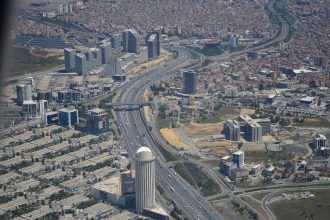 Aerial view of dense residential neighbourhoods in Istanbul